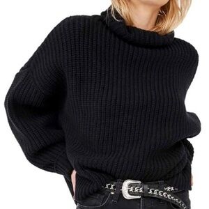 Free People Black Knit Sweater Swim Too Deep Turtleneck